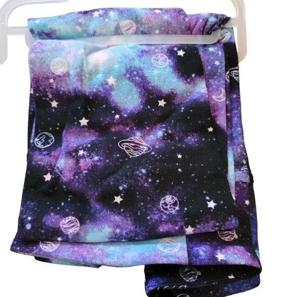 Galaxy Leggings Purple Black High Rise SOFT Sueded Juniors Size 7/9 Ankle JJ3231 - Picture 5 of 6